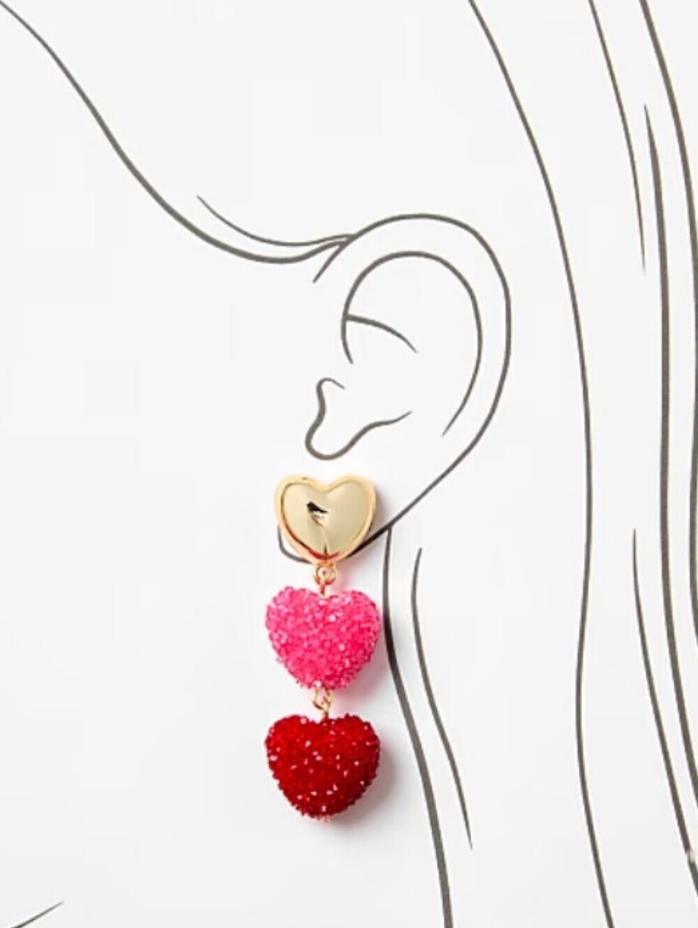 Gold Plated Pink and Red Heart Drop Earrings